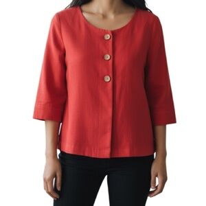 SHERRY TAYLOR Linen Blend Collarless Blazer Red 3 Button Size M